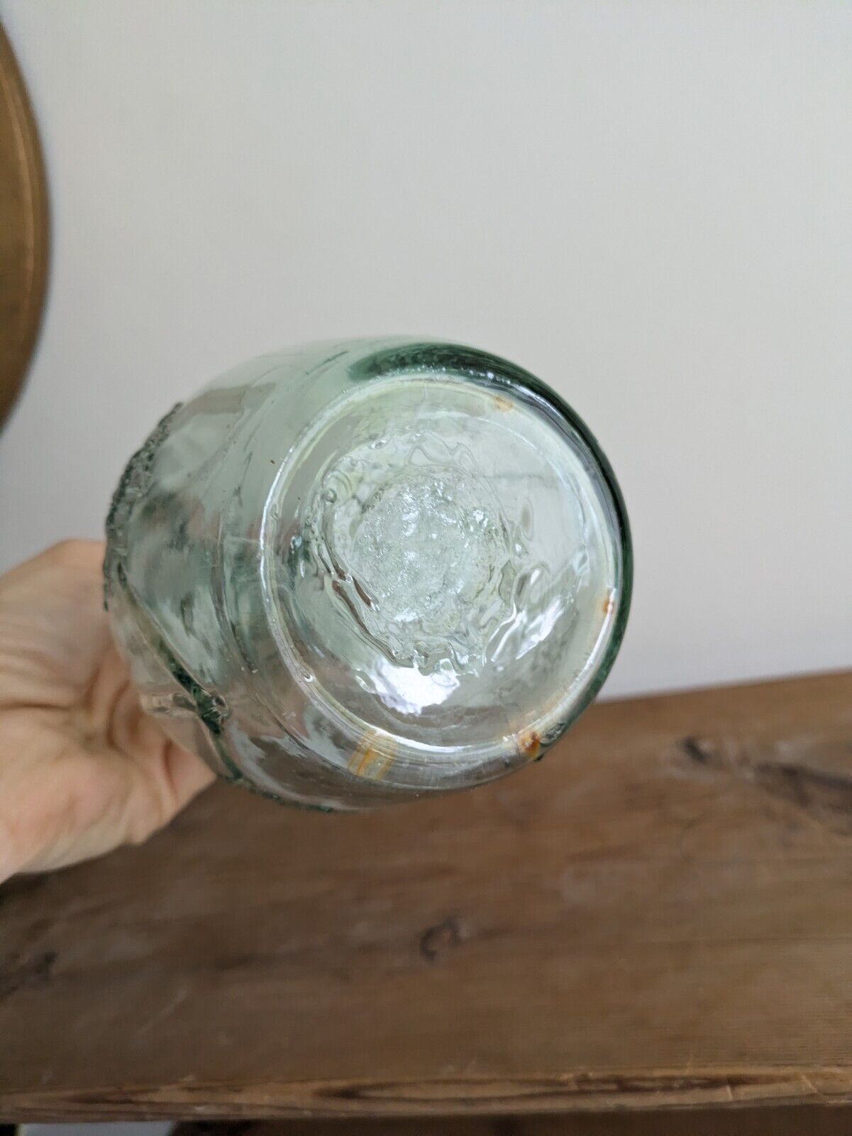 VINTAGE ART GLASS GENIE BOTTLE DECANTER WITH SUN FLOWERS NO STOPPER PRESSED Vgc
