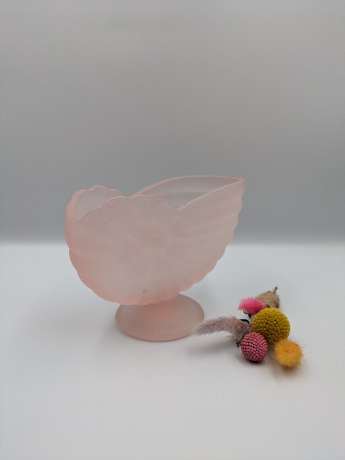 Art Deco Frosted Pink Glass Vase by Sowerby Silk Nautilus Shell Nautical Snail