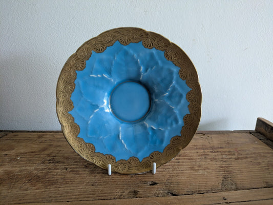 Vintage Plate Saucer Royal Bayreuth Blue With Gilt Gold Rim Bavaria Germany Rare