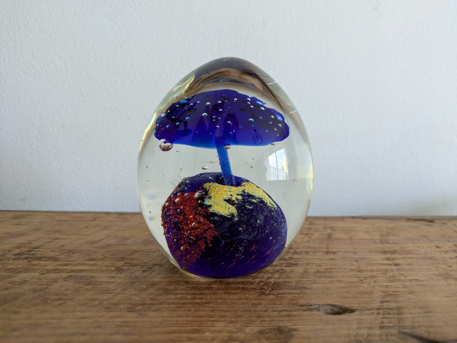 Dynasty Gallery Art Glass Paperweight Clear Blue Multi-Color Egg Shaped 9cm Tall