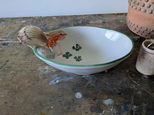 Handmade Italian Lobster Shell Scallop Majolica Oval Porcelain Serving Dish Bowl