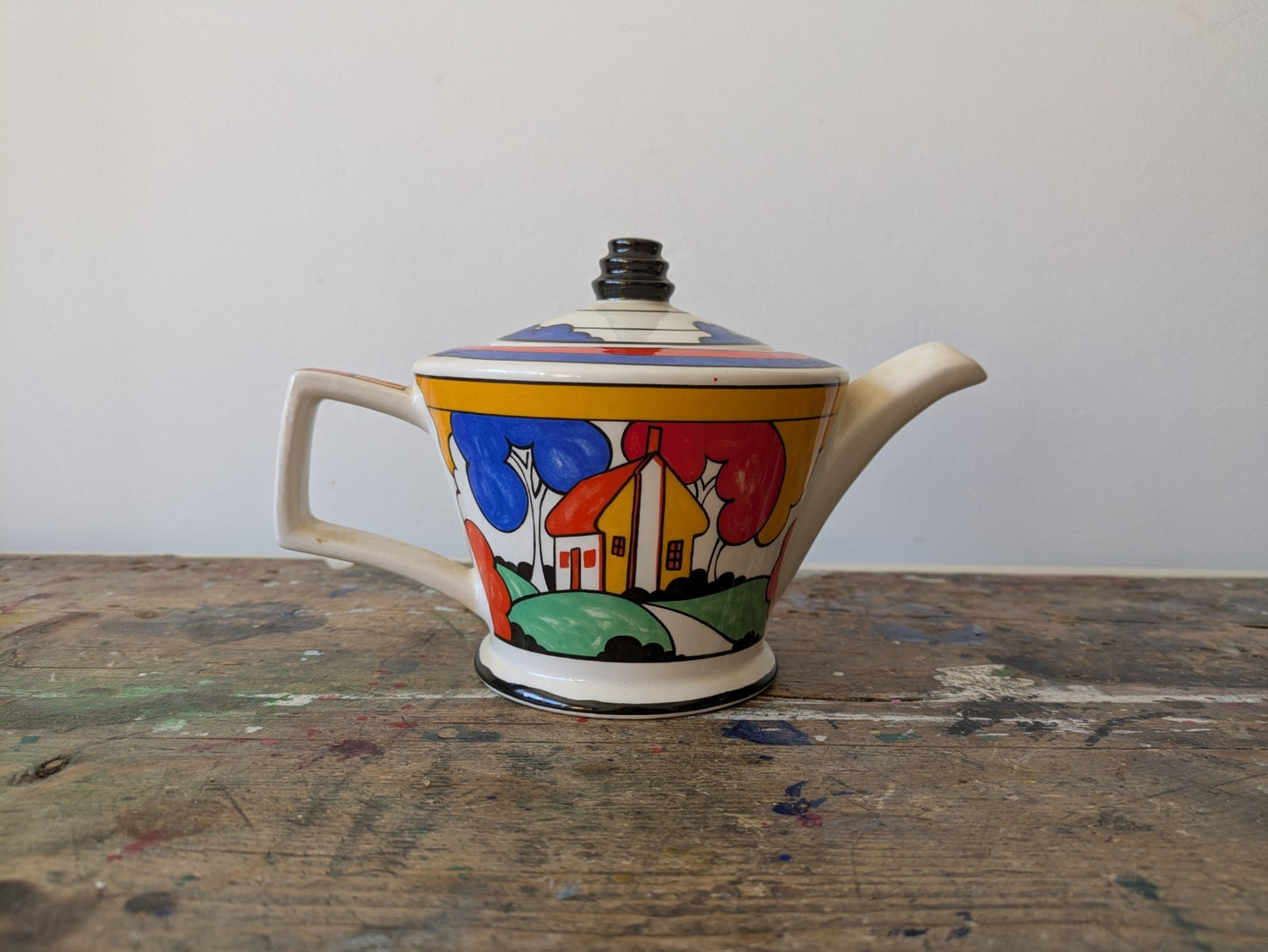 Vintage Art Deco Style Sadler Teapot  Clarice Cliff Style House Bright Colours 