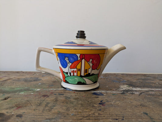 Vintage Art Deco Style Sadler Teapot  Clarice Cliff Style House Bright Colours 