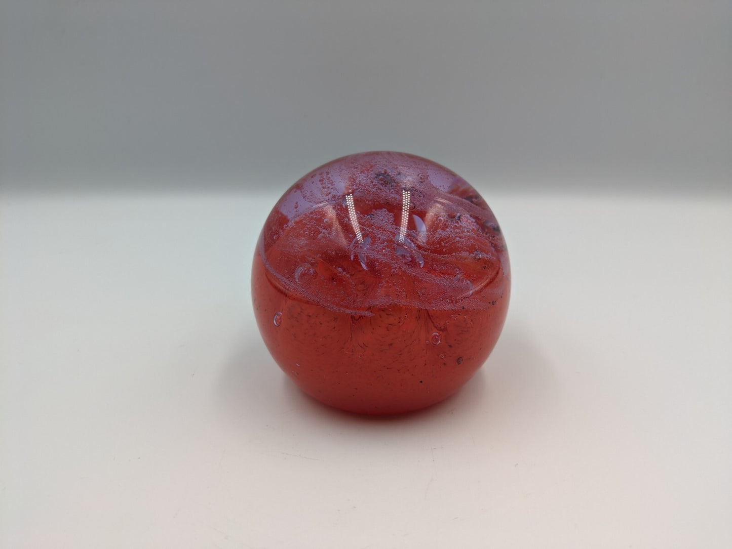 Glass Paperweight Caithness Inferno Scotland Red Ball Controlled Bubbles Purple 