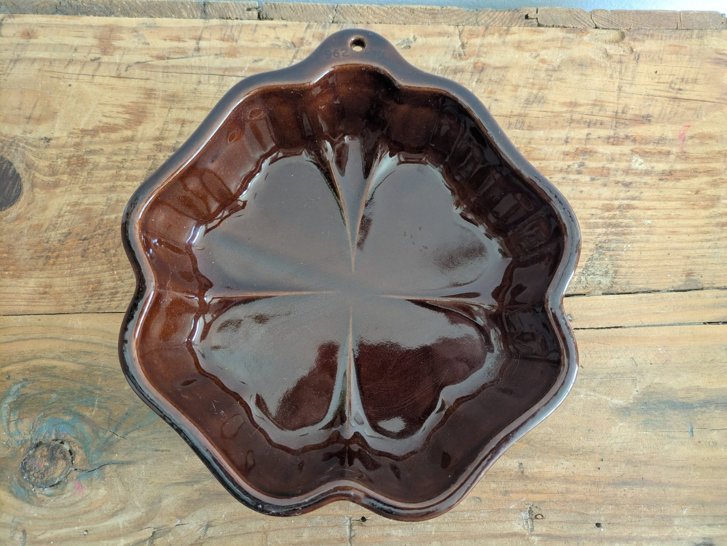 Keramik Germany 1 Backform Clover Leaf Pudding Brown Pottery Cake Mould Vgc Vtg