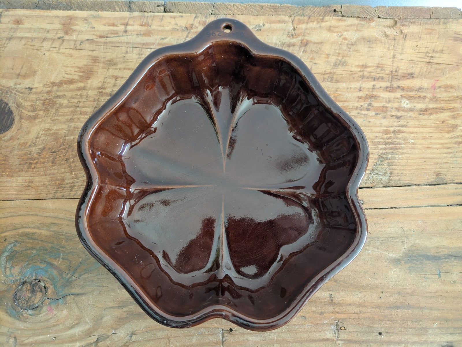 Keramik Germany 1 Backform Clover Leaf Pudding Brown Pottery Cake Mould Vgc Vtg
