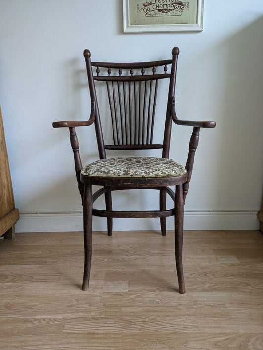 Antique Fischel Bentwood Carver Chair Upholstered Seat Thonet Early 20th Century