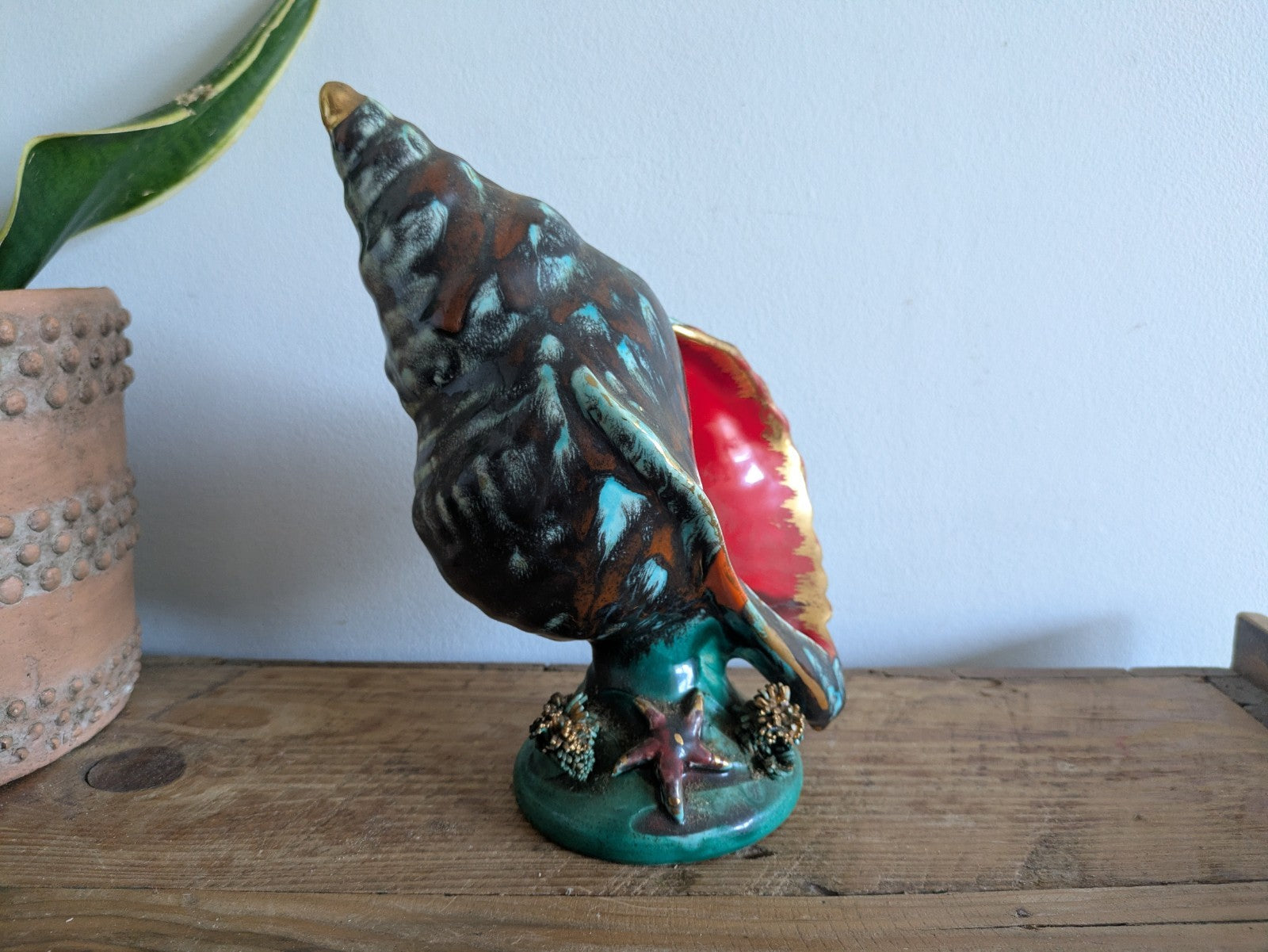 Superb Table Lamp Vallauris Ceramic Under The Sea Conch Shell French Coral VTG