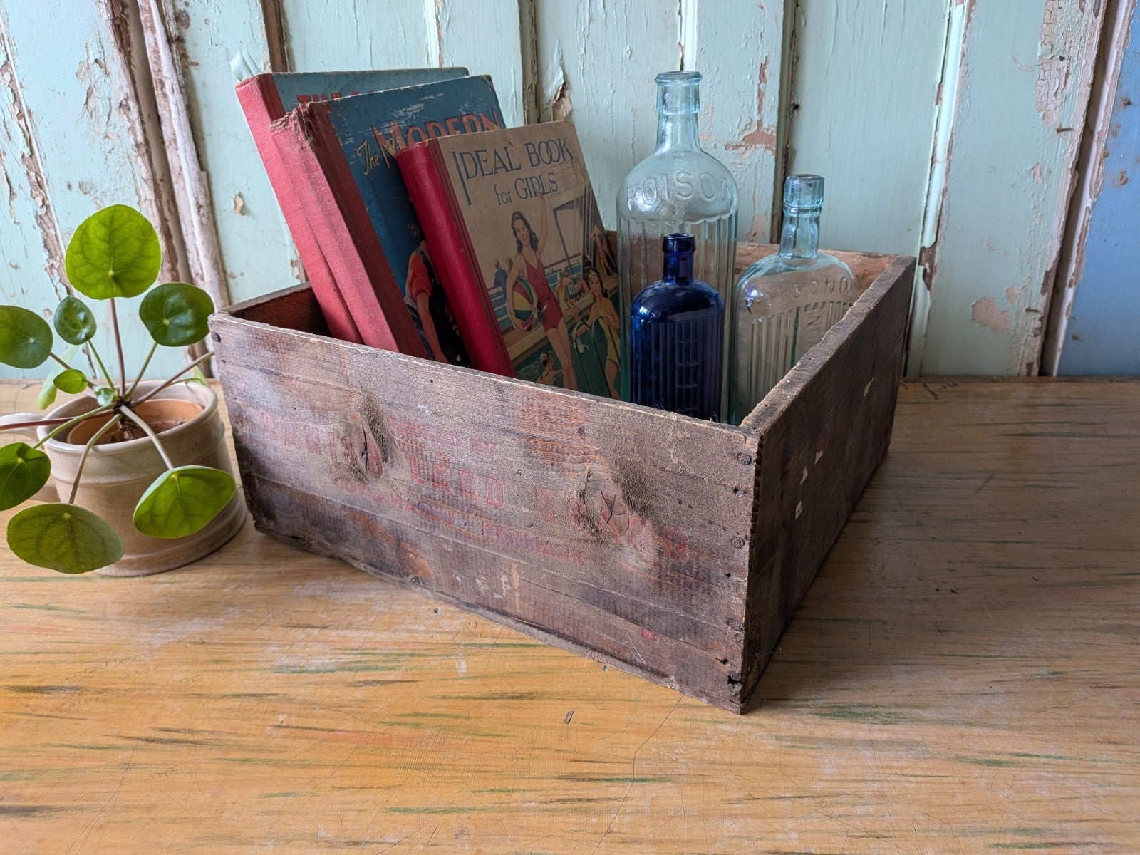 Vintage Danish Lard Board Wooden Box  Crate Storage Prop Kitchen Advertising 