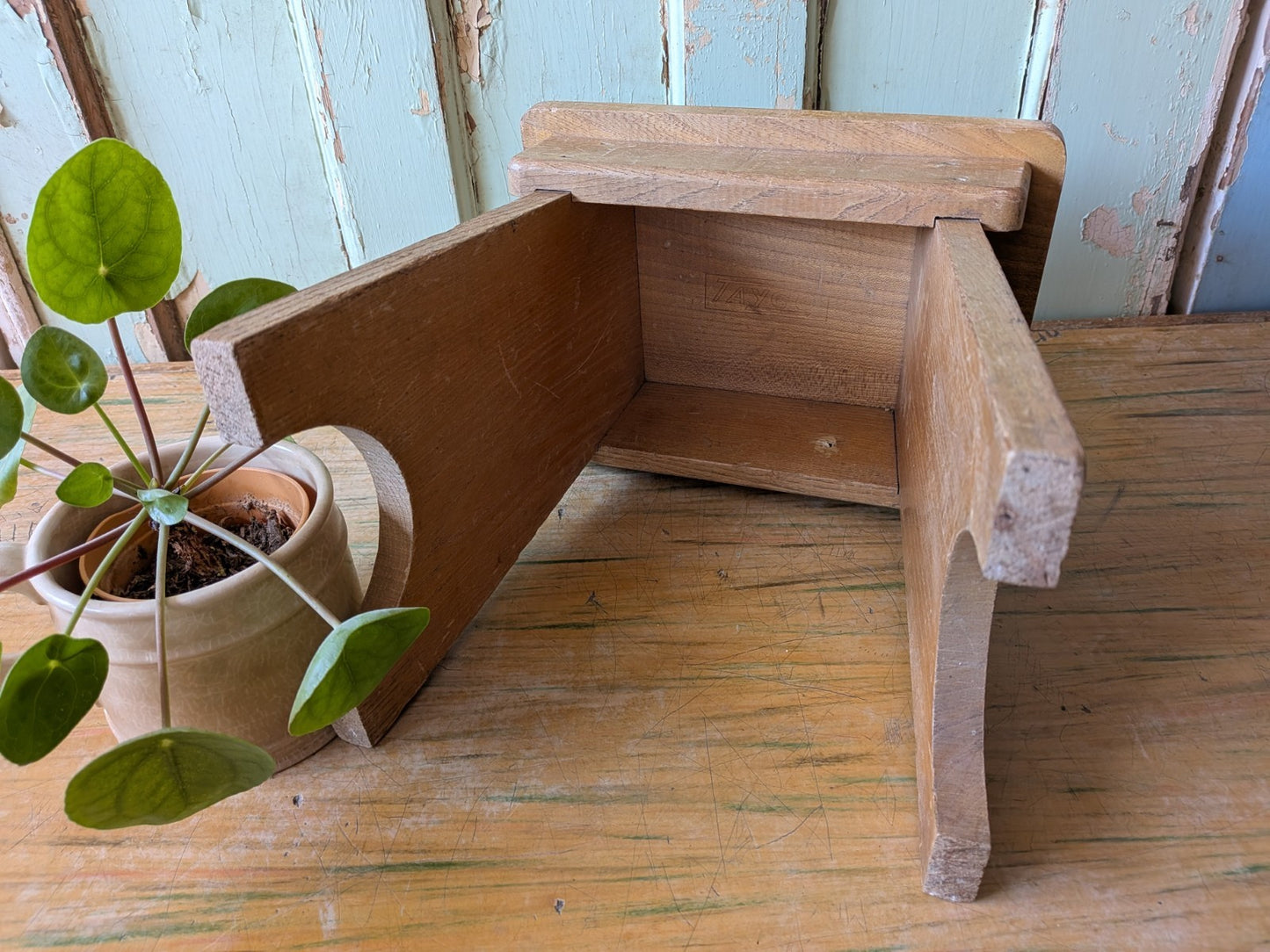 Vintage Step Stool Milk Wooden Seat Farmhouse Old Solid Splayed Leg Wood Prop 
