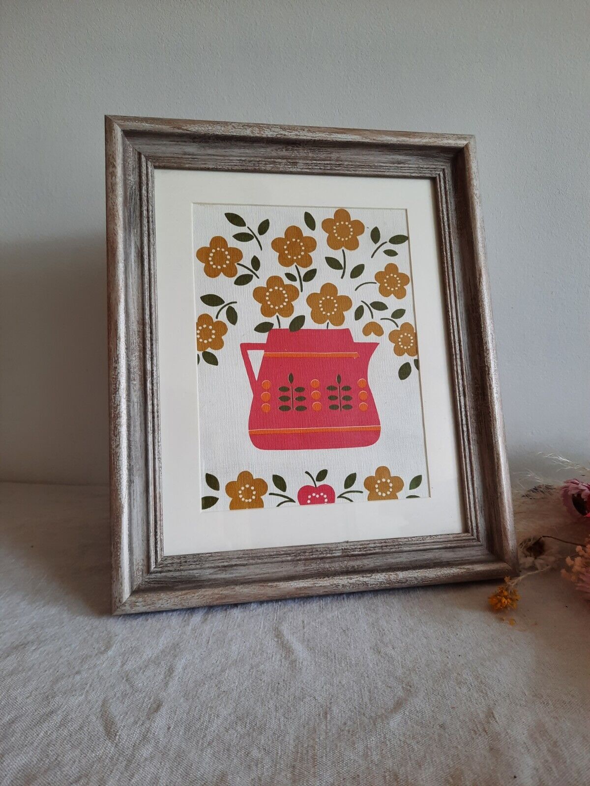Floral picture Frame Wallpaper Sample gift framed Rare Retro Vtg Original Decor