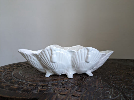 Antique Victorian Porcelain Shell Shaped Six Footed Candy Dish Tassels Vgc Bowl