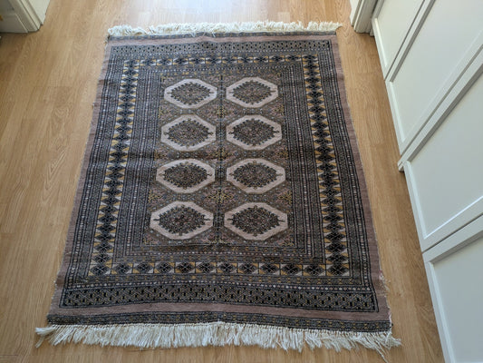 Cream Bokhara Hand Knotted Oriental Wool Afghan Turkmen Area Rug Gul Motif  Vgc
