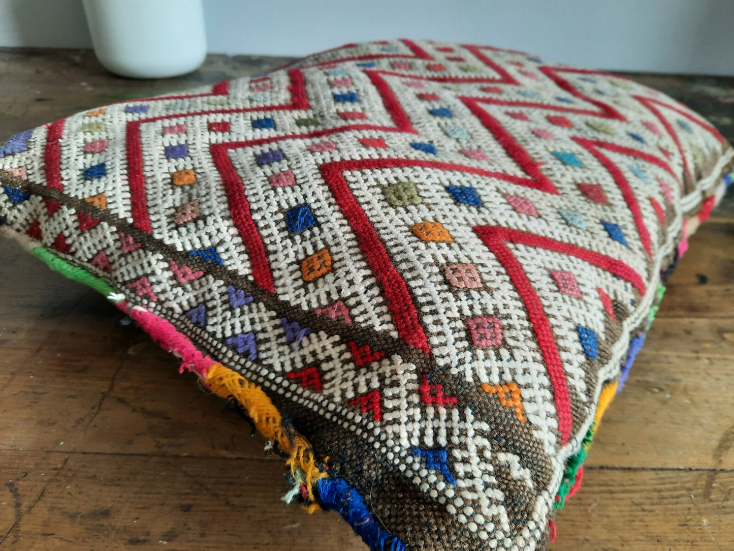 ANTIQUE Vintage aztec BOHO KILIM ORIGINAL Cushion geometric tribal woven SADDLE 