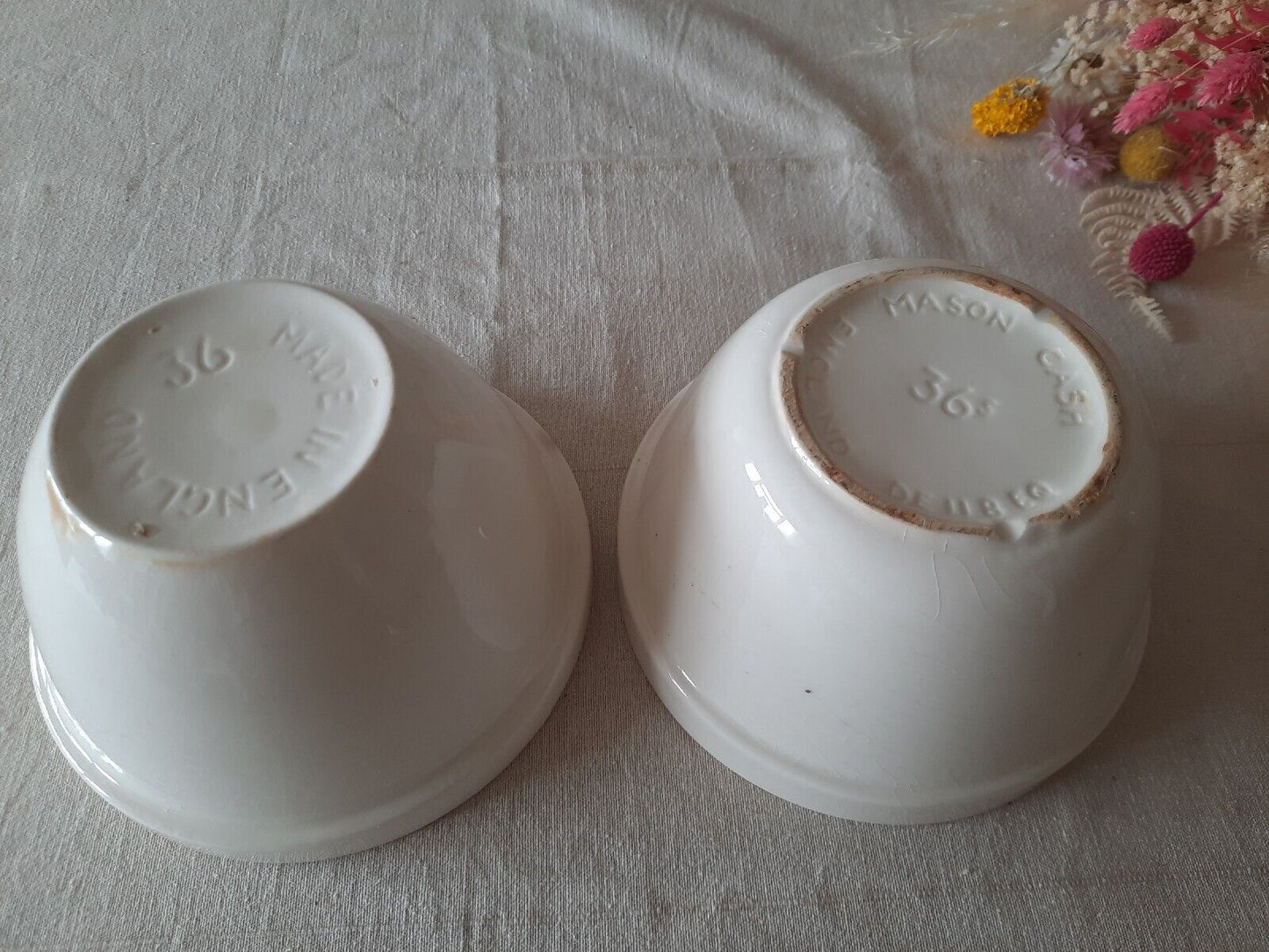2x VINTAGE Mason Cash Pudding bowl White Retro Stoneware crazed crackle antique!
