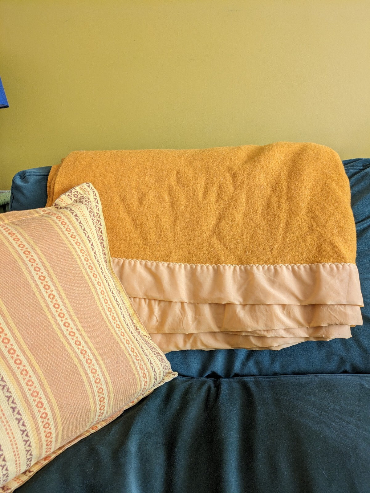 vintage retro Deep Mustard Plain Blanket vw camper Throw Warm Picnic Yellow Vgc