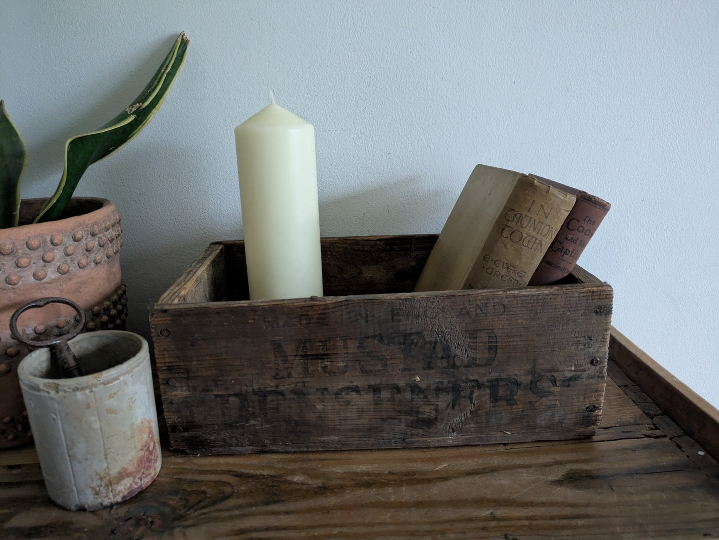 Vintage Wooden Mustard Denseners Crate Box Rustic Industrial Storage Advertising