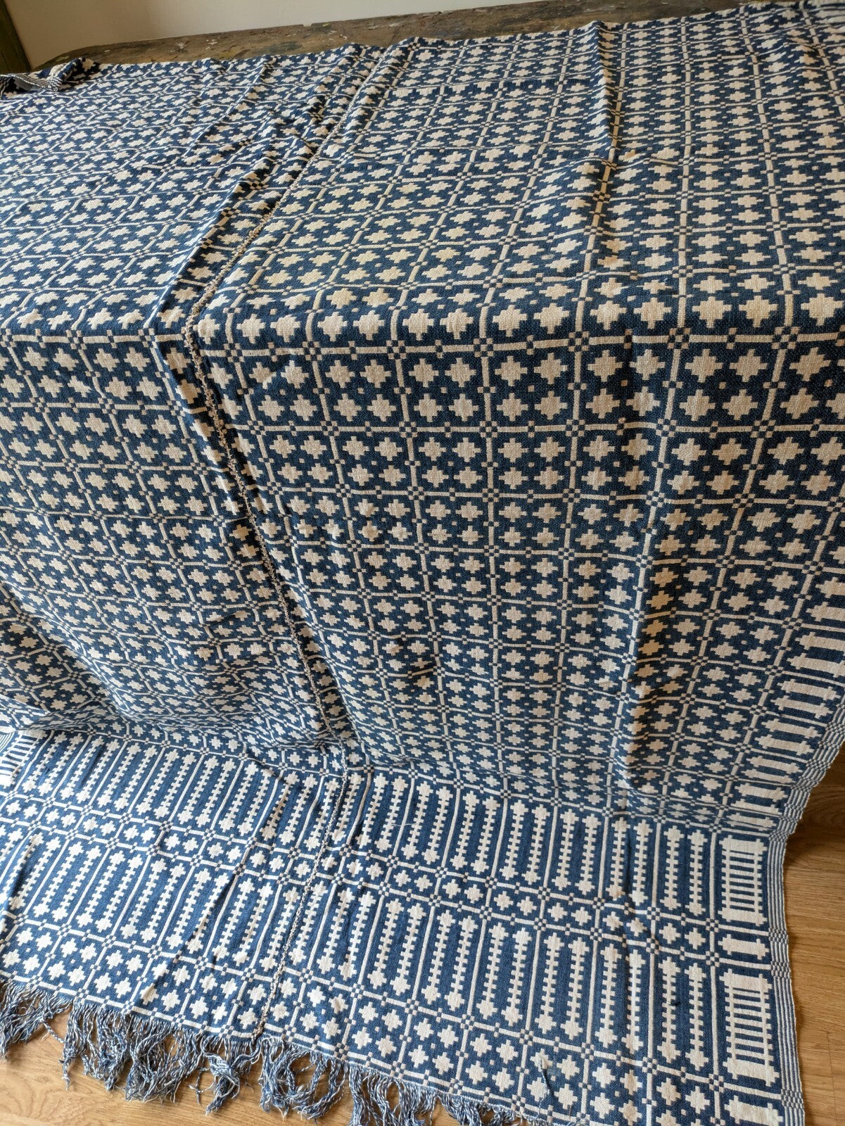 Antique Khes Vtg Cotton Throw Hand loomed Sofa Cover Double weave Sindi Rare Vgc