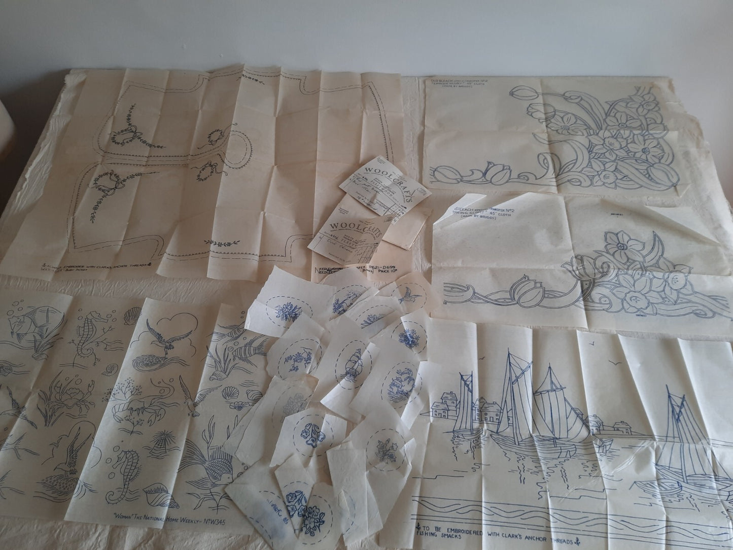 Embroidery Cross Stitch Transfer Patterns Needlecraft Antique Vtg 30s Sea Life