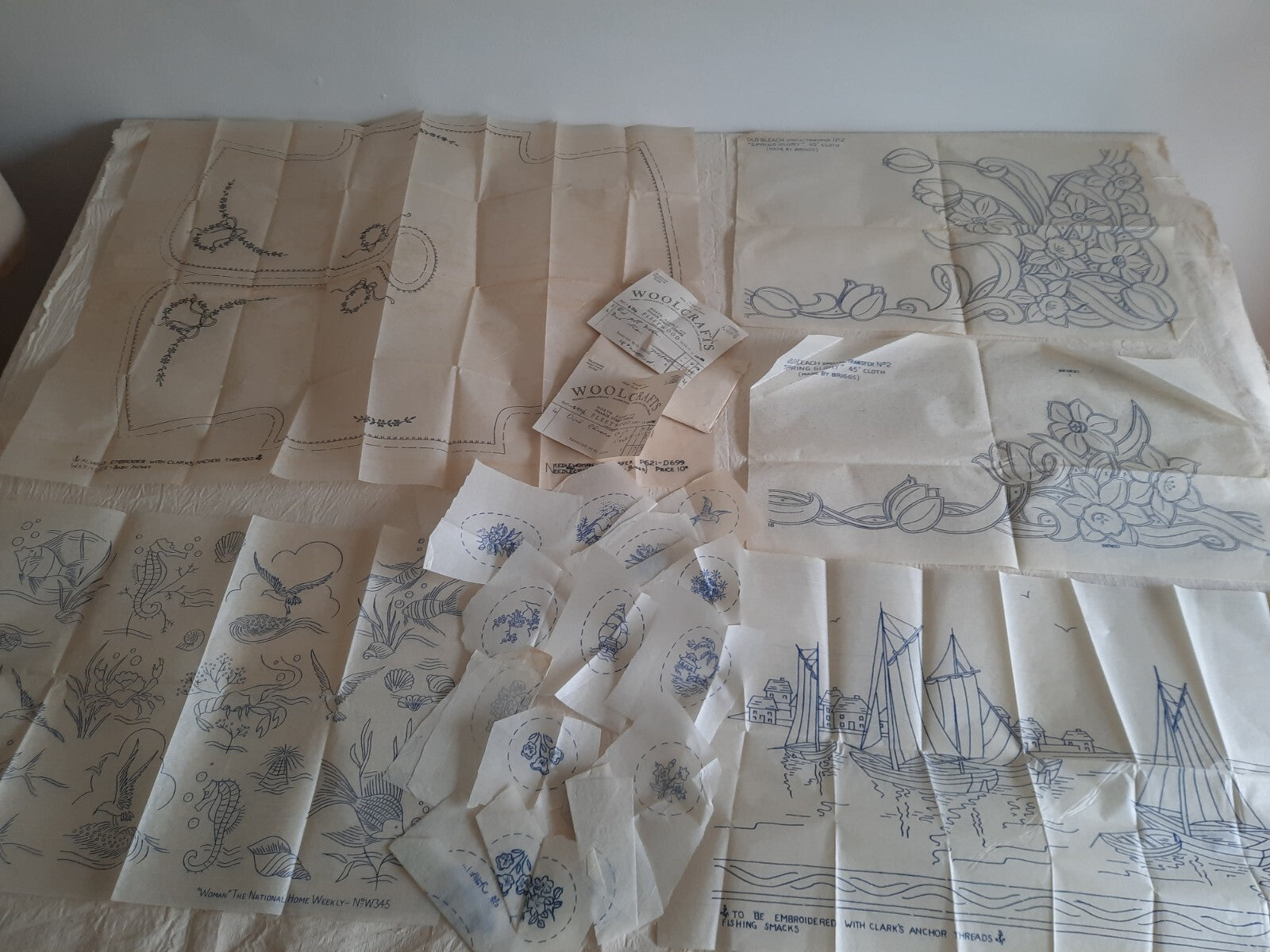 Embroidery Cross Stitch Transfer Patterns Needlecraft Antique Vtg 30s Sea Life