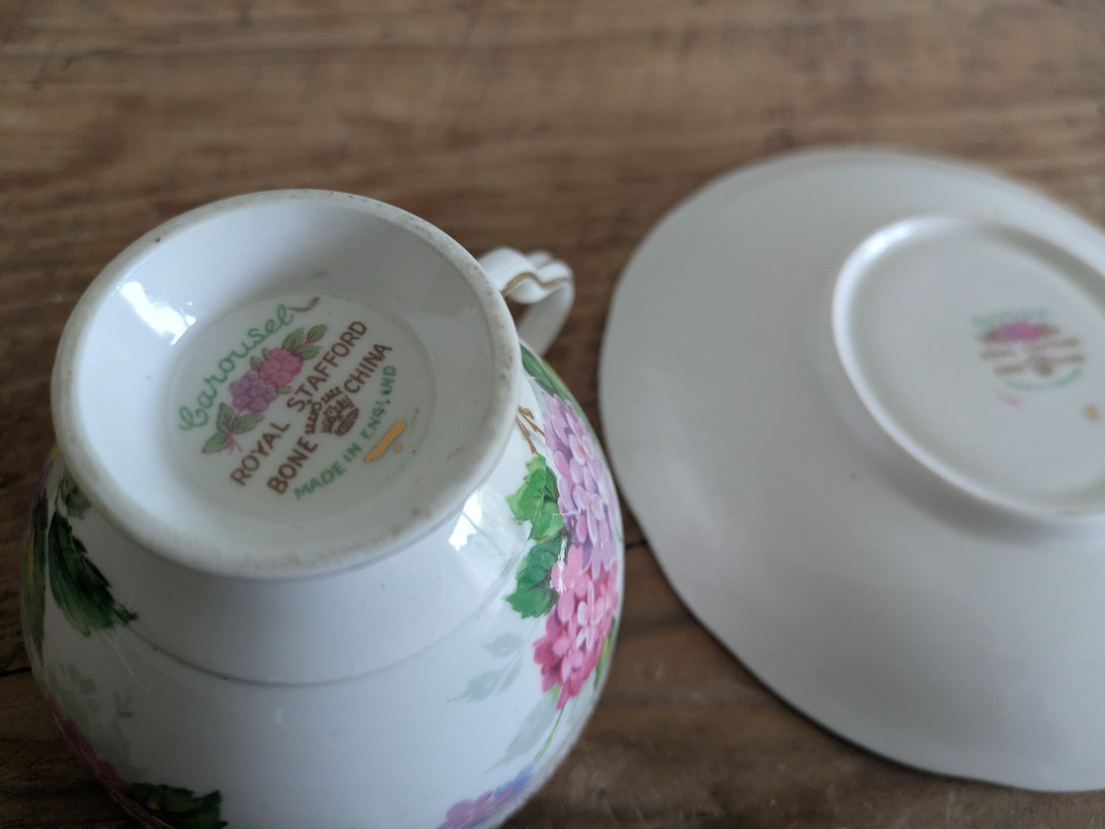 Vintage Royal Stafford England Tea Cup & Saucer Set Carousel Pattern Bone China