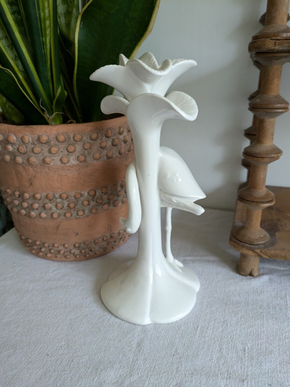 RARE Retro 1980's FITZ & FLOYD JAPAN Flamingo PORCELAIN Candle Holder White Old