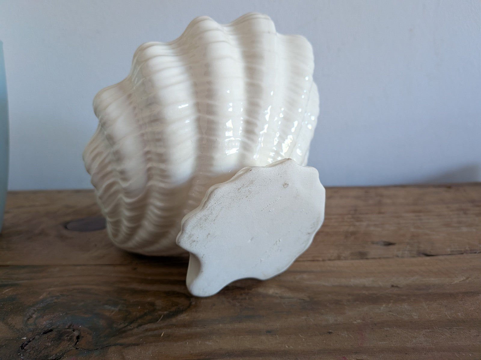 Vintage White Clam Shell Pottery Planter Footed Bowl Mid Century Bowl Planter