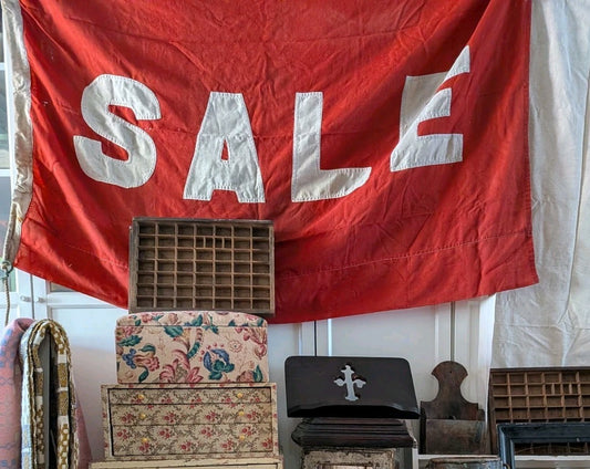 Large Antique Vintage WW11 Red SALE Flag Linen Blanket 1930s Shop Decor Rare Vgc