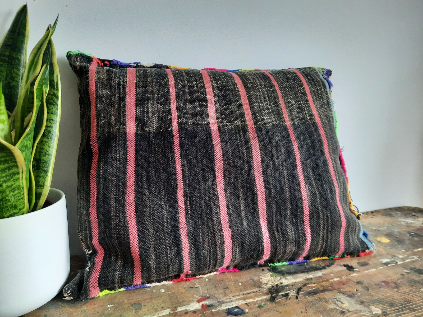 ANTIQUE Vintage aztec BOHO KILIM ORIGINAL Cushion geometric tribal woven SADDLE 