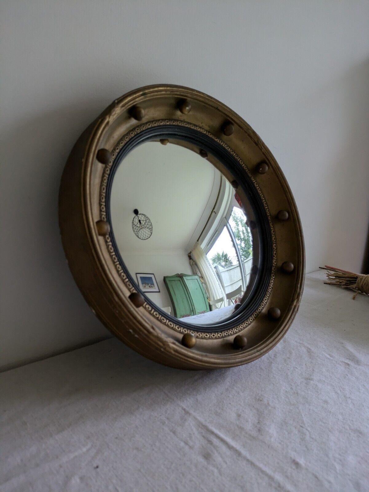 Antique Early / Mid 20th Century Butlers Porthole Convex Mirror Regency Style
