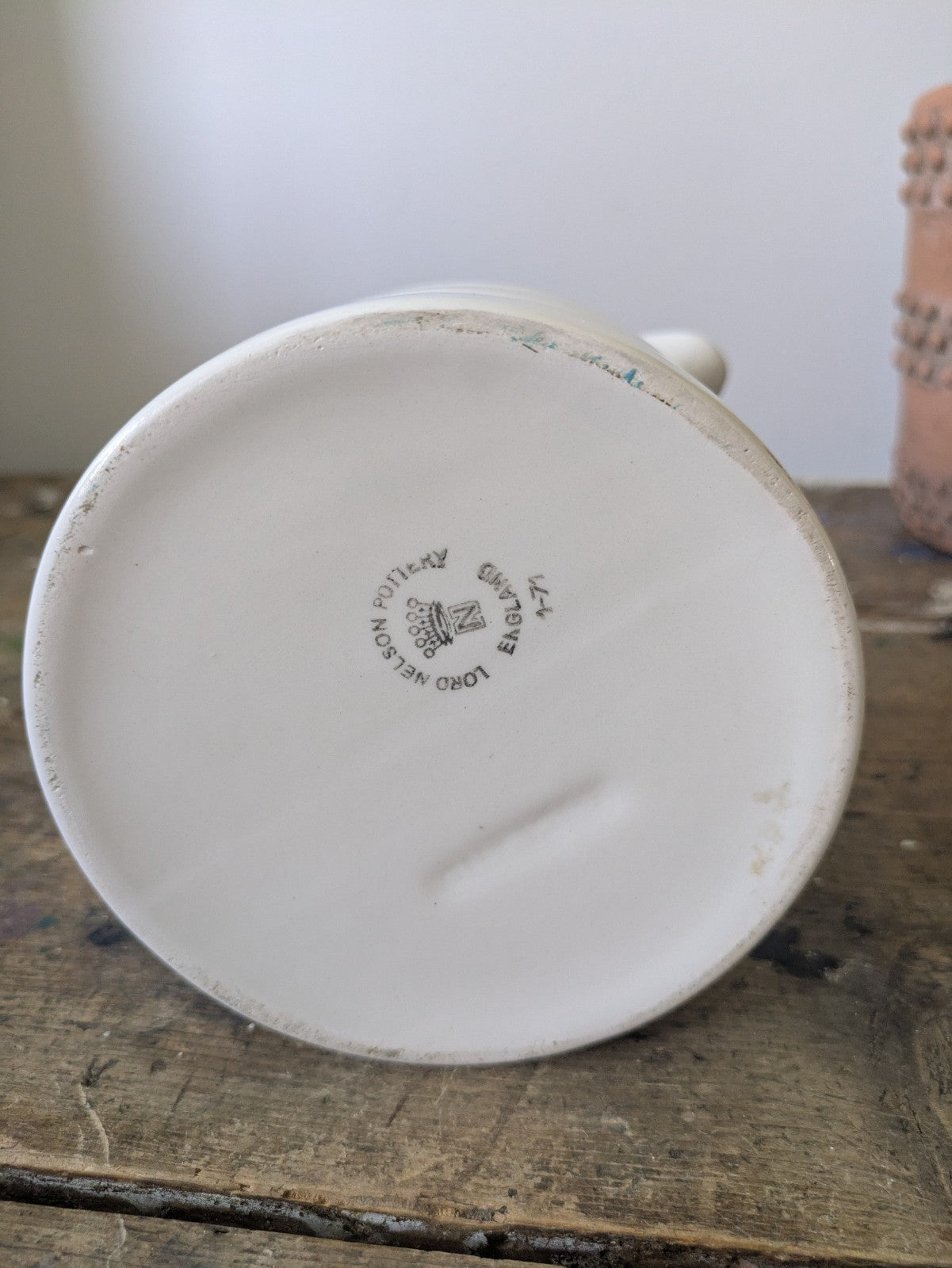 Vintage Lord Nelson Pottery White Milk Jug Pitcher Vase Rustic Farmhouse Banded 