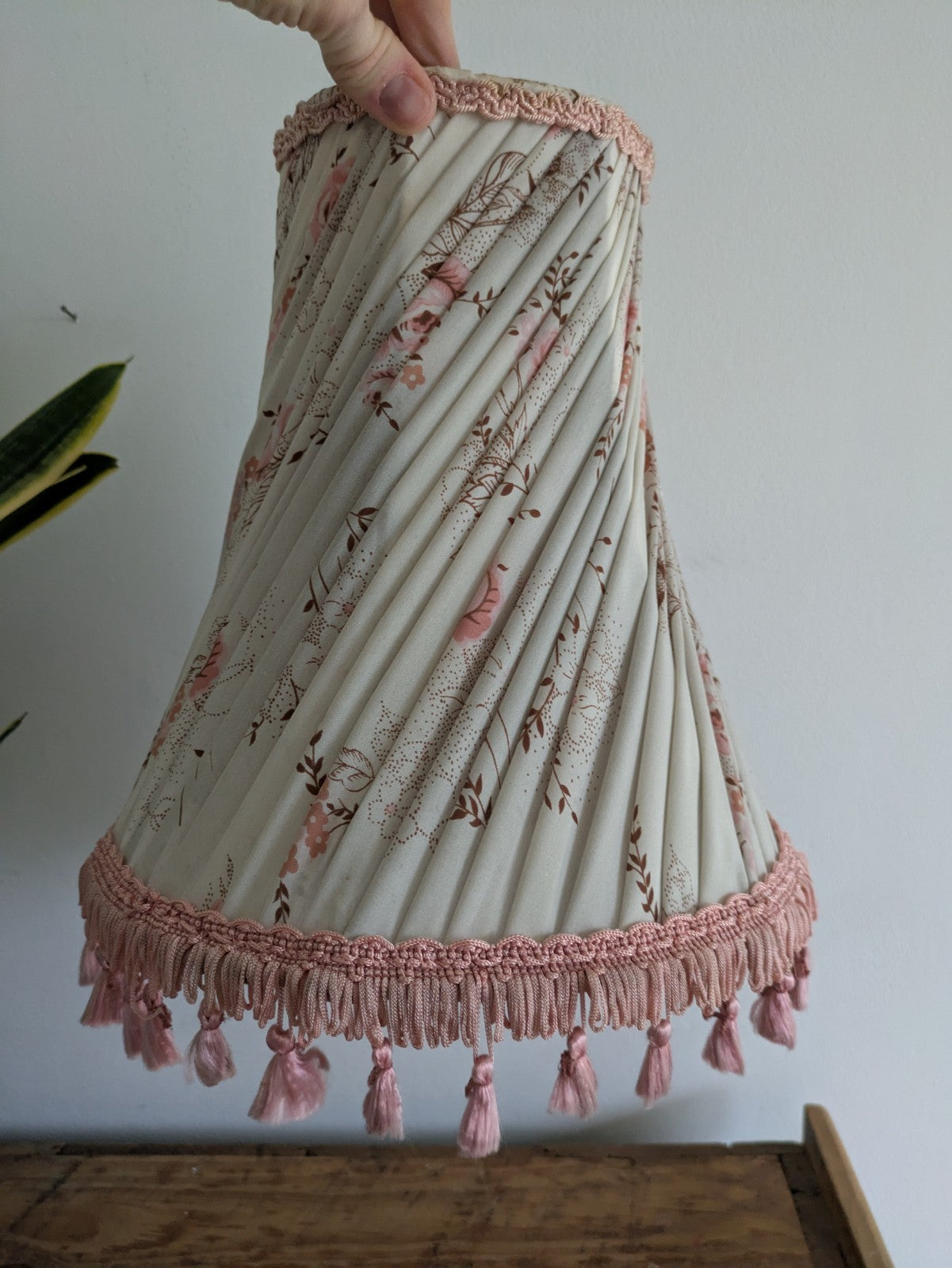 Vintage Large Floral Lamp Shade With Tassels Pleated Tall prop table lampshade 
