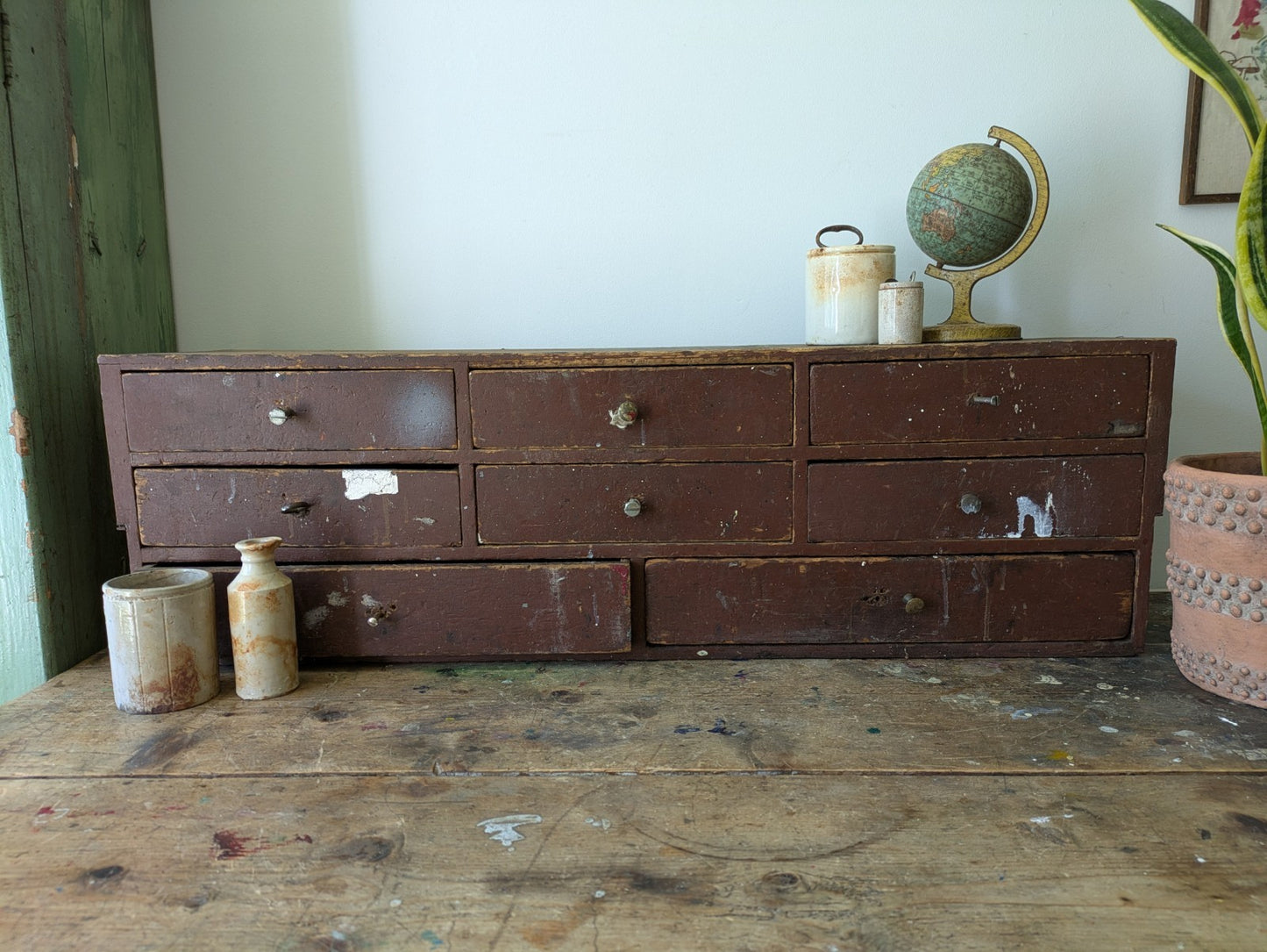 Antique Engineers Bank Of Drawers Apothecary Cabinet Chest Of Drawers Garage Vtg