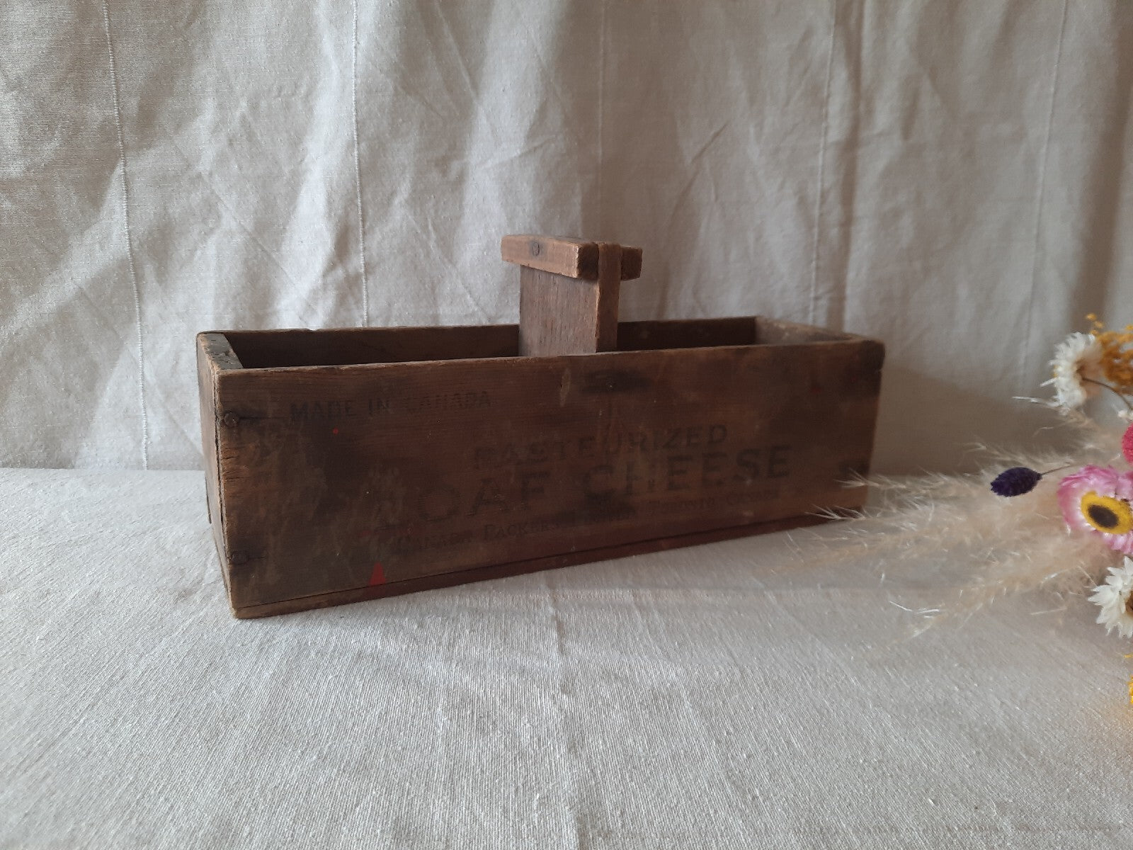 Rare Antique Canada Wooden Box Advertising BRAND LOAF CHEESE Crate Vintage Prop