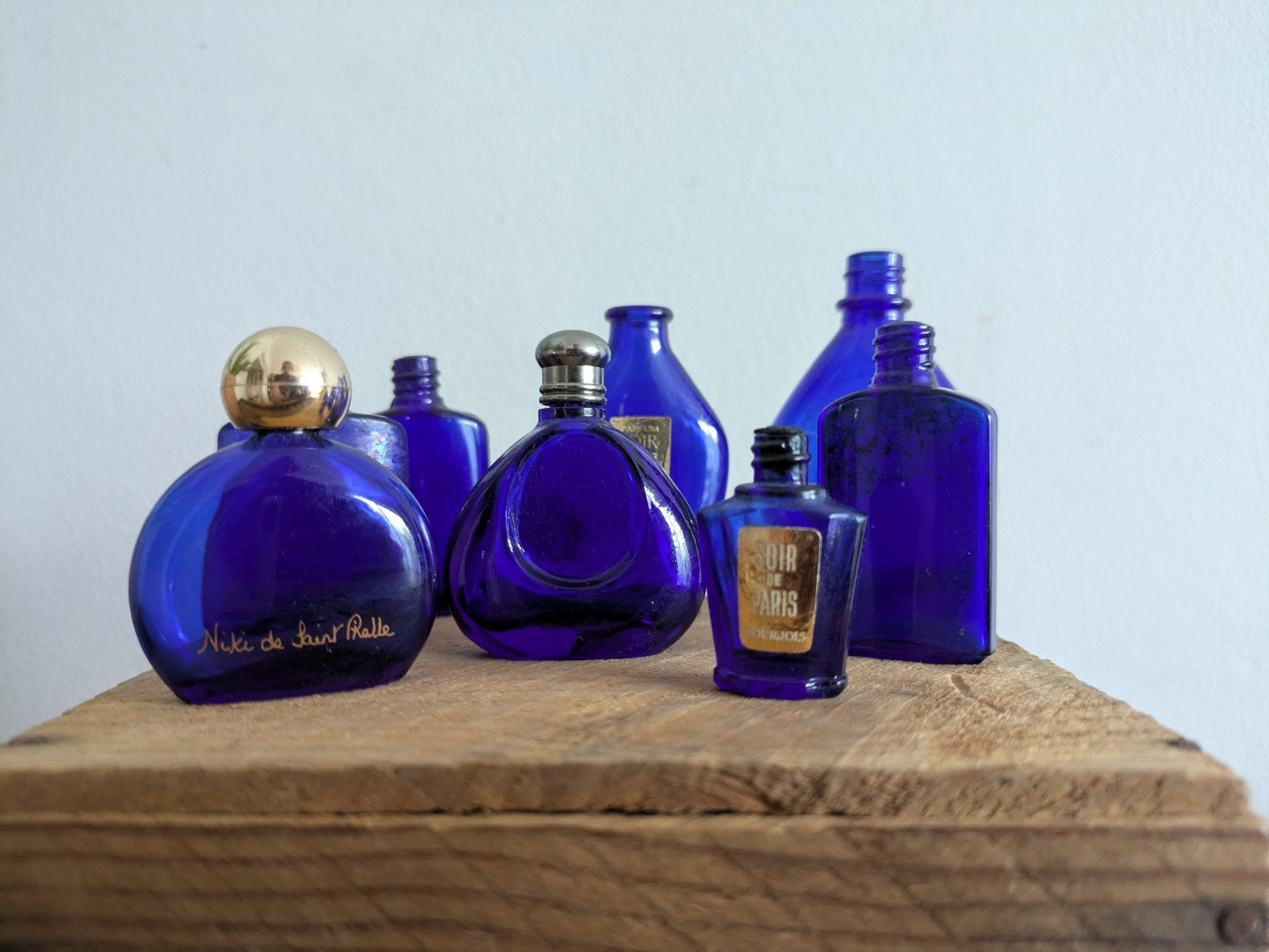 8x Niki de Saint Phalle Perfume Bottle Vtg Cobalt Blue Bourjois Soir de Paris 