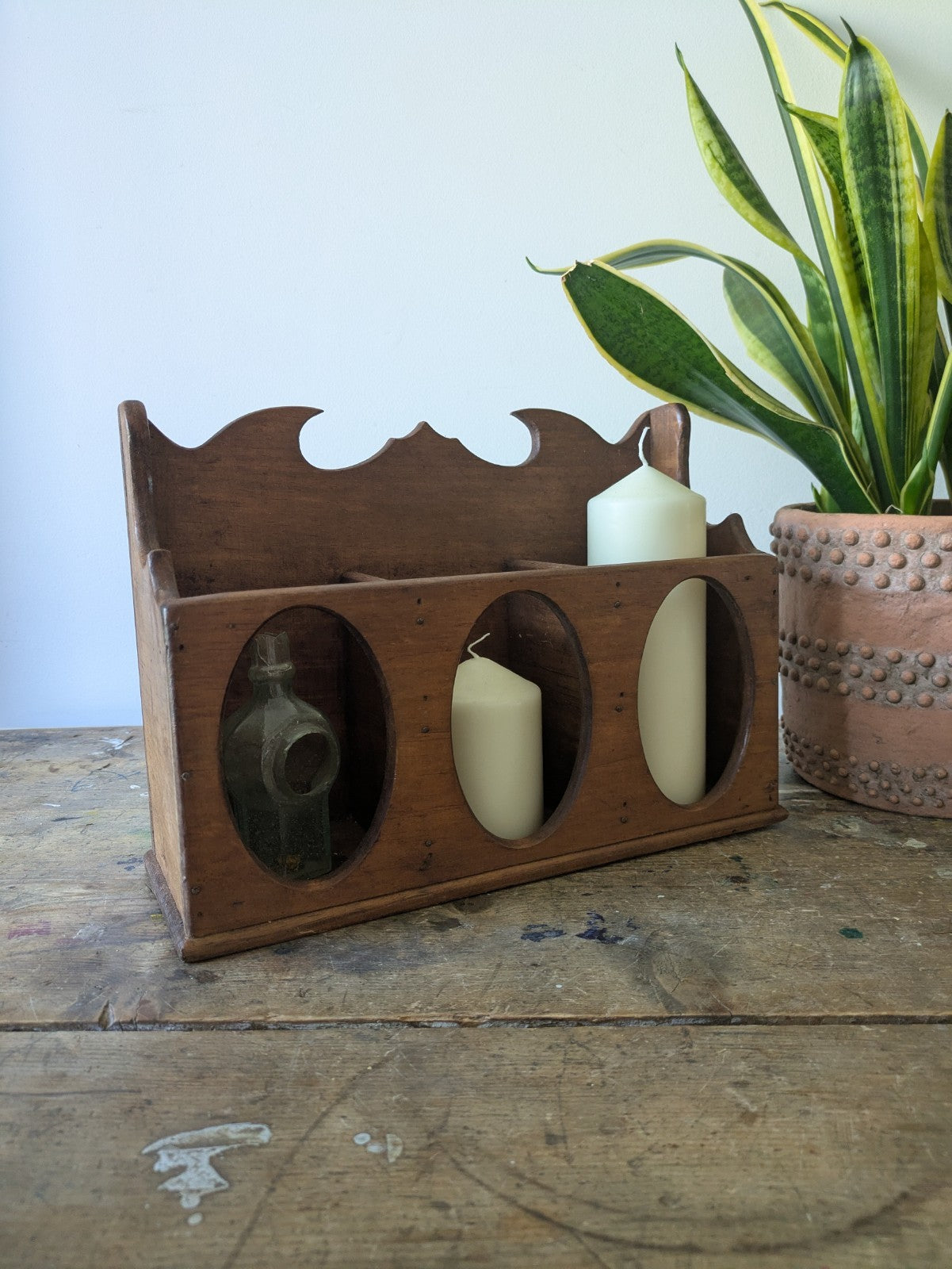 RUSTIC SECTIONAL WOODEN GOTHIC CHURCH STYLE CANDLE BOX WALL SCONCE DISPLAY DECOR
