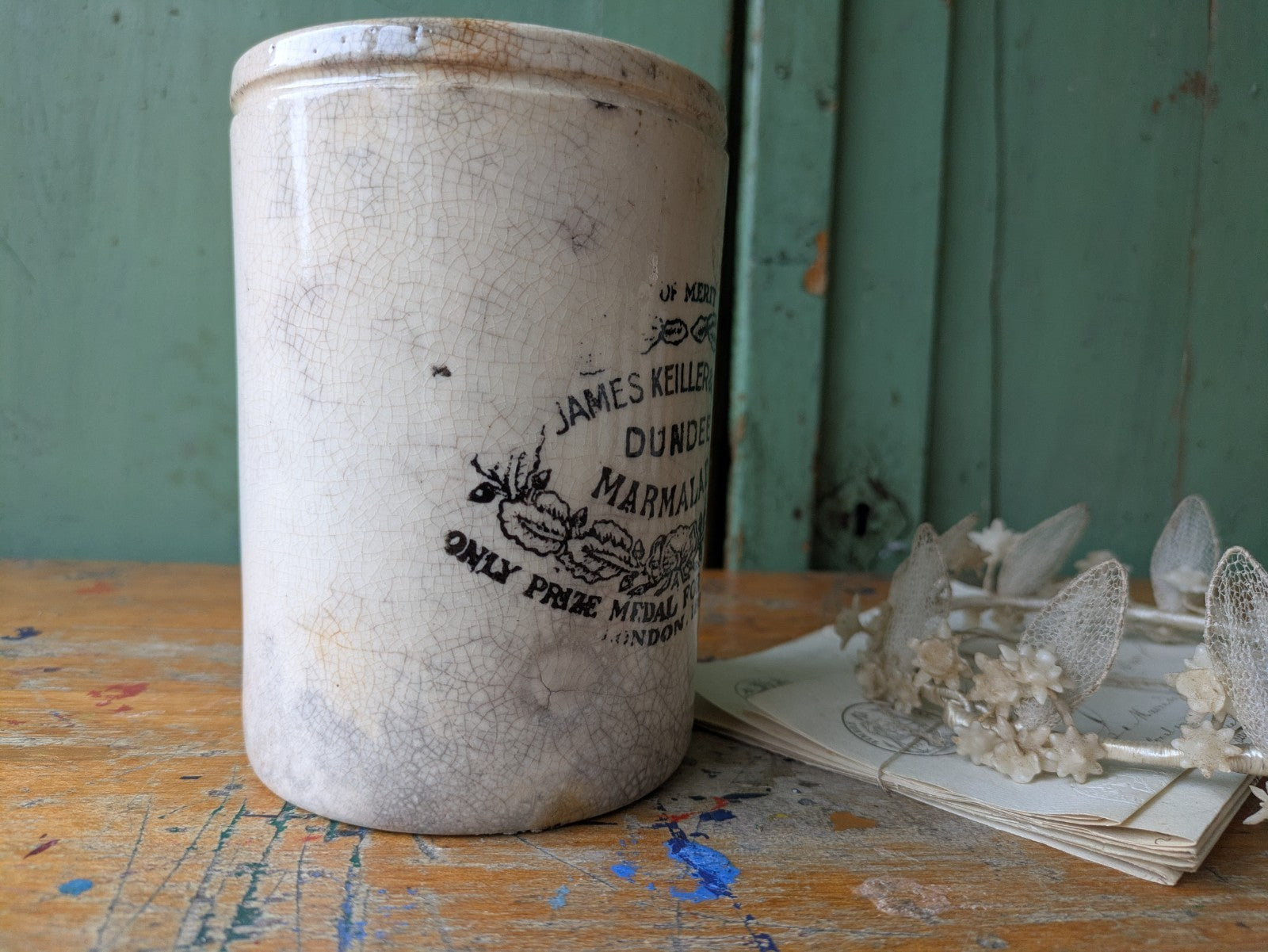 Antique 3 lb James Keiller & Son’s Dundee Marmalade English Advert Pot, c. 1885