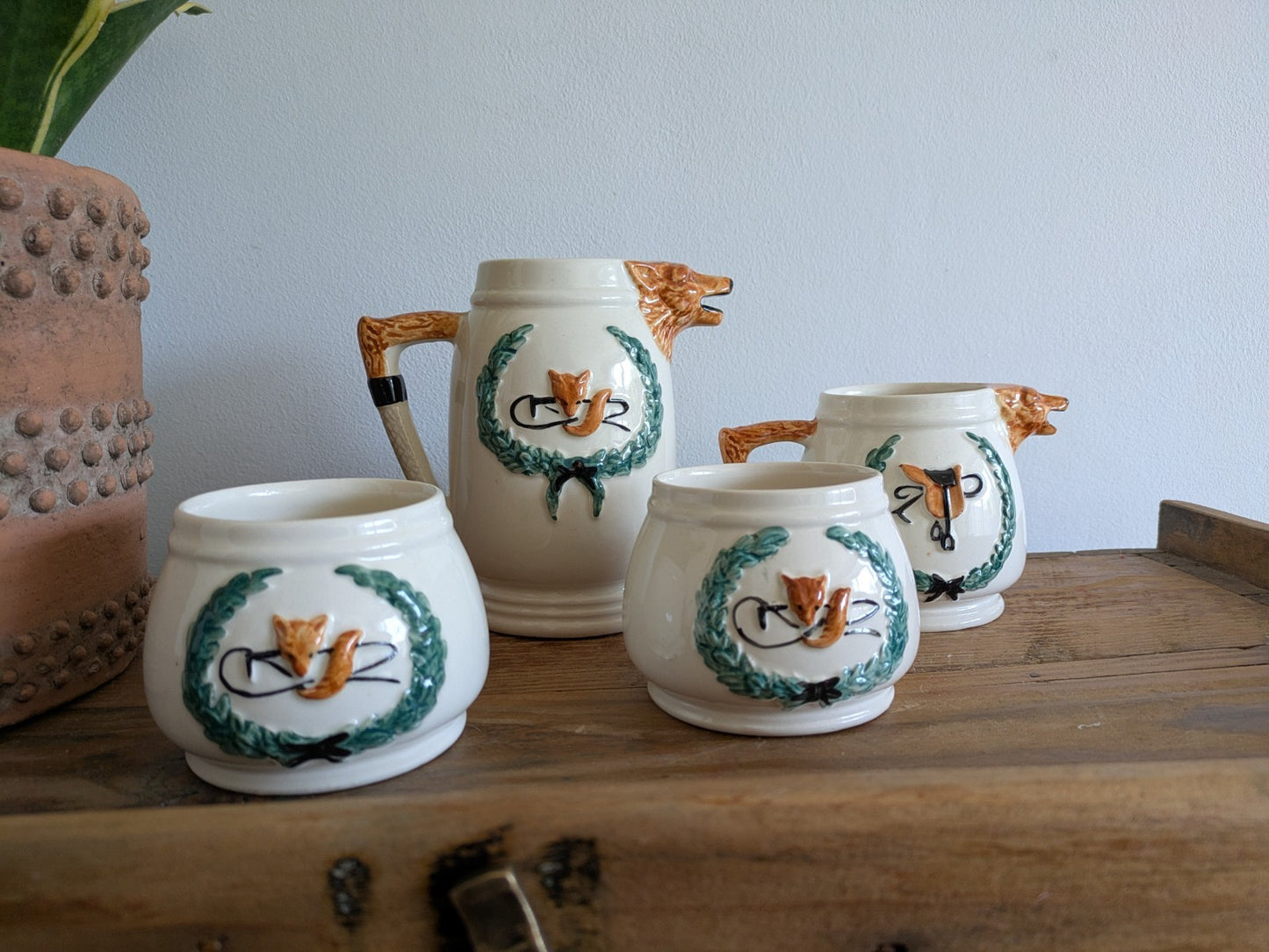 1940s Portland Pottery Cobridge PPC Staffordsre Fox Hunting 4 Piece Tea Set Jug 