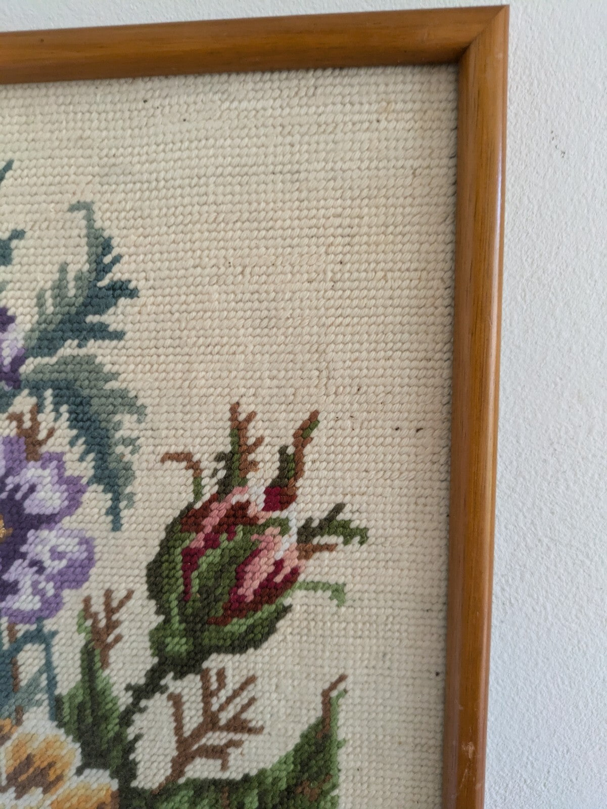 Framed Rose Tapestry Picture Floral Display Vintage Flowers Needlepoint Kitsch