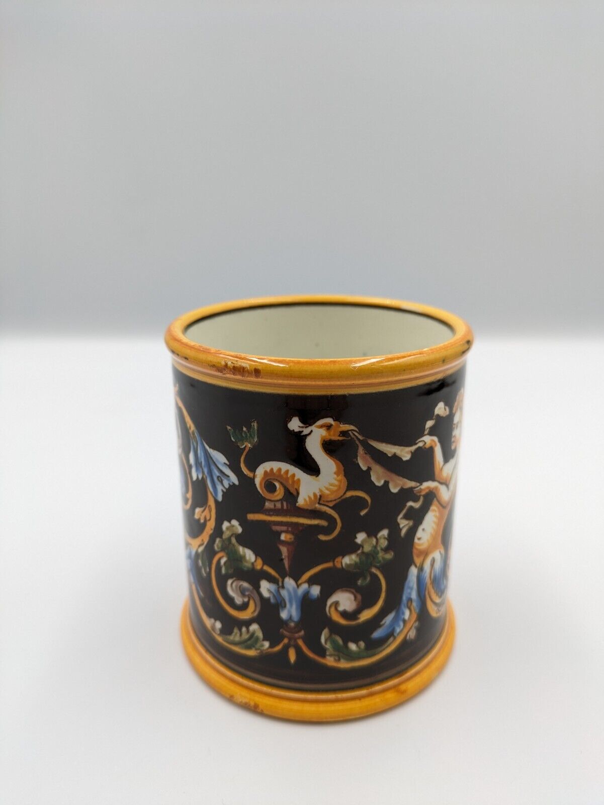 Atq France Faience Fontainebleau Renaissance Bleu French Gien Pot 1875 Majolica 
