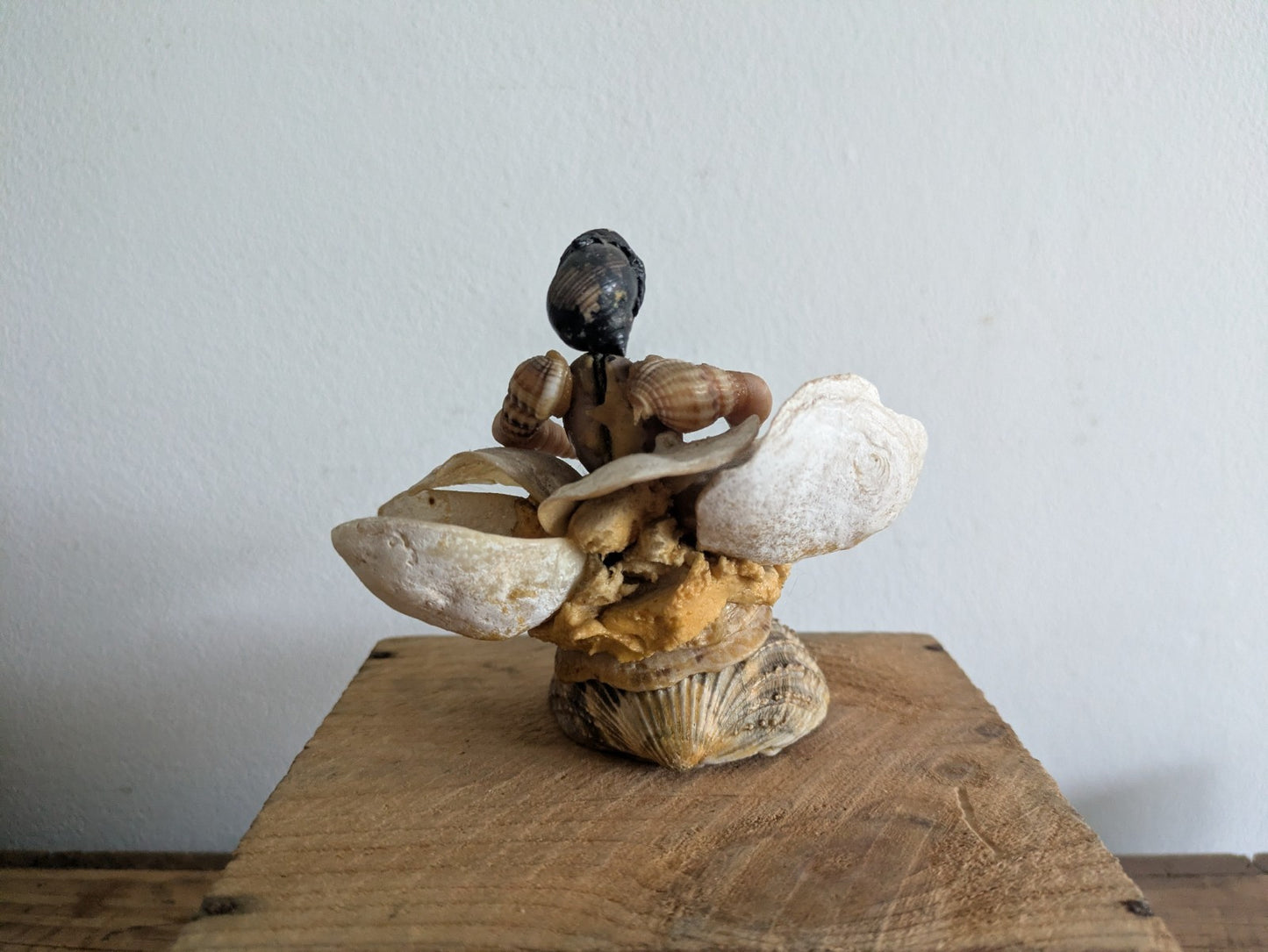 Mid Century Hand Crafted Sea Shell Doll Folk Art Lady Figurine Vintage Ornament 
