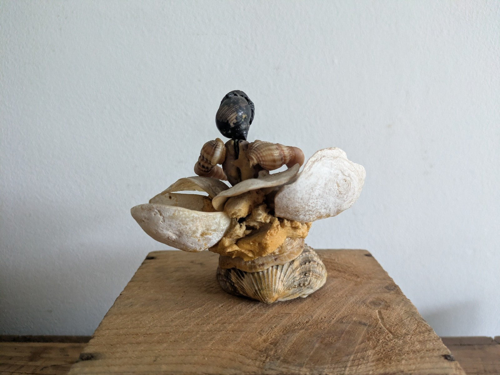 Mid Century Hand Crafted Sea Shell Doll Folk Art Lady Figurine Vintage Ornament 