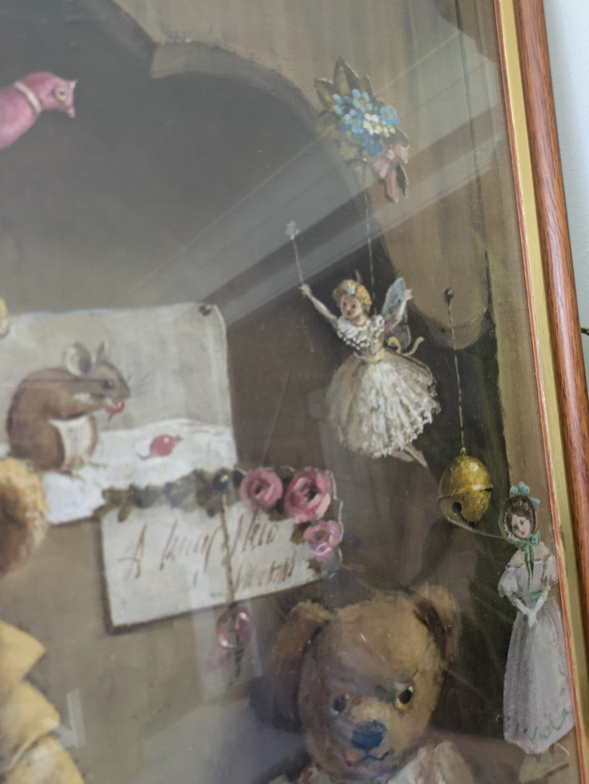 Large Vintage Deborah Jones Teddy Bear Print Framed Nursery Toys Child's Room 