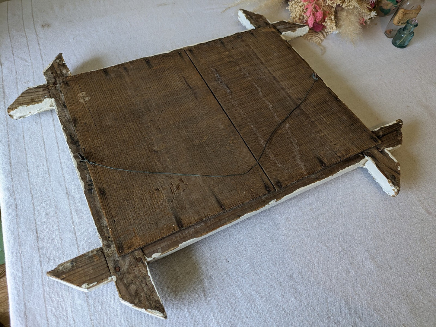 Late 19th century French Detailed distressed mirror Chippy Antique Rare Mercury