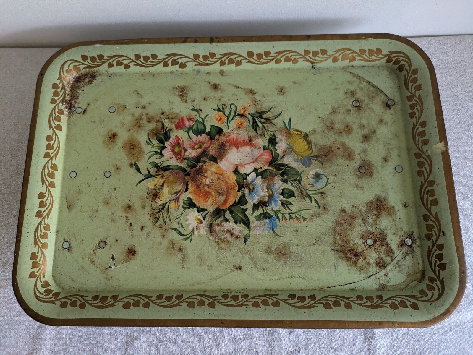 Vintage Retro Folding Lap Tray Breakfast Table Floral WORCESTERWARE Rustic Prop