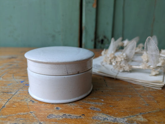 Antique Victorian Ironstone Chemist Apothecary Pot With Lid Plain White Vintage,