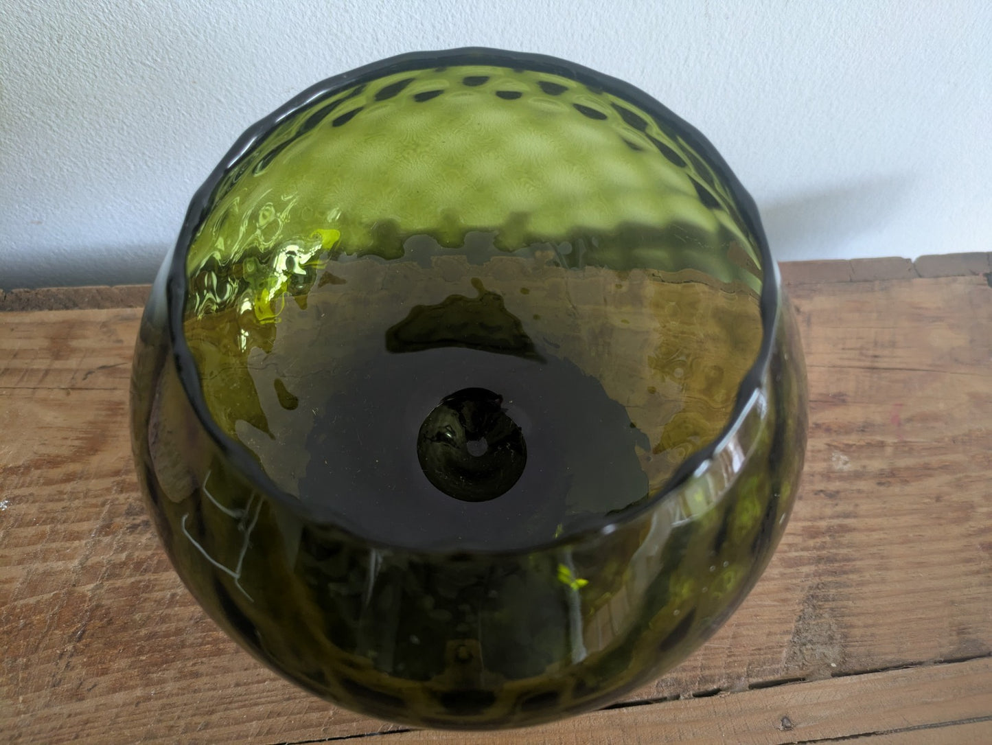 MCM Empoli Italian Brandy Snifter Green Diamond Optic Vase Hand-blown Stubby 