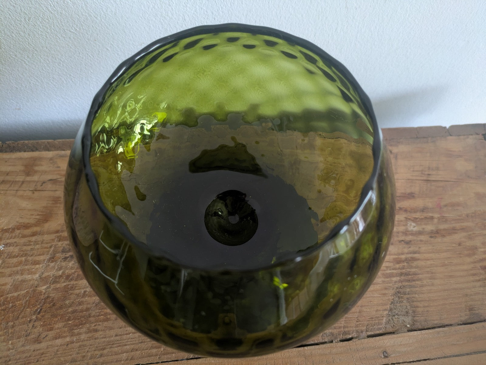 MCM Empoli Italian Brandy Snifter Green Diamond Optic Vase Hand-blown Stubby 