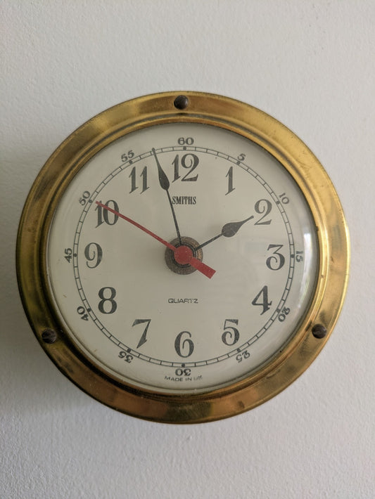 Vintage Smiths Quartz Clock - Small Brass - Ship - Marine Nautical Working Wall