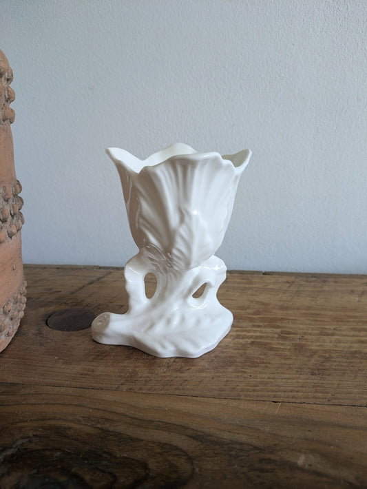 Vintage Crown Staffordshire Bone China White Tulip Cup Vase Vgc Prop Posy Floral
